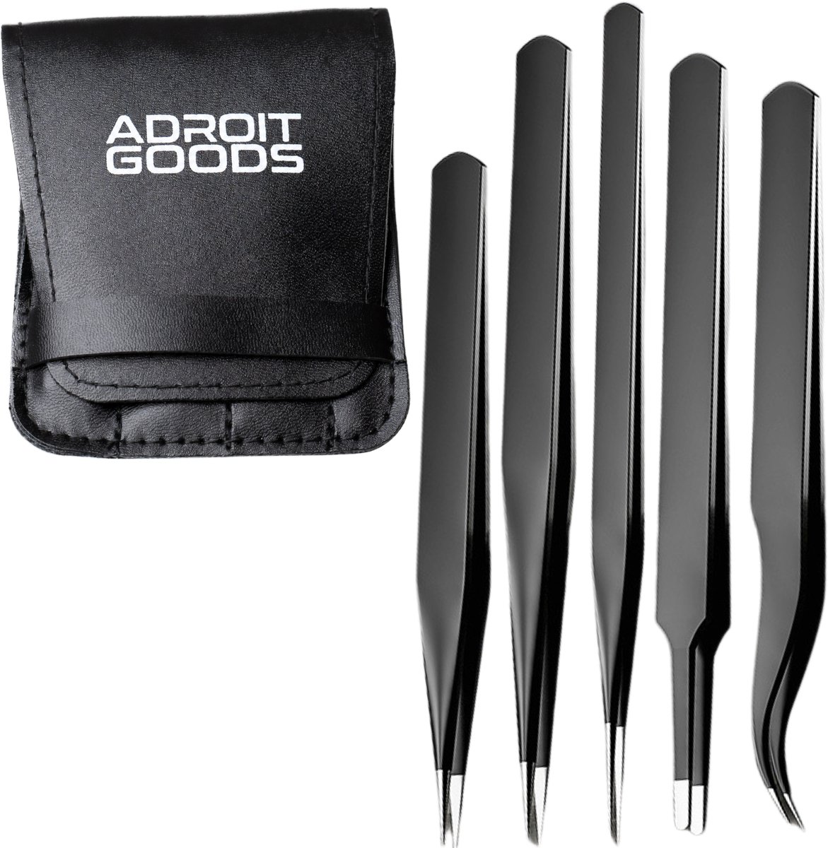 AdroitGoods Precisie Pincet Set RVS Antistatisch 6-delig Met PU Opberghoes Professioneel Elektronica & Reparatie Gereedschap
