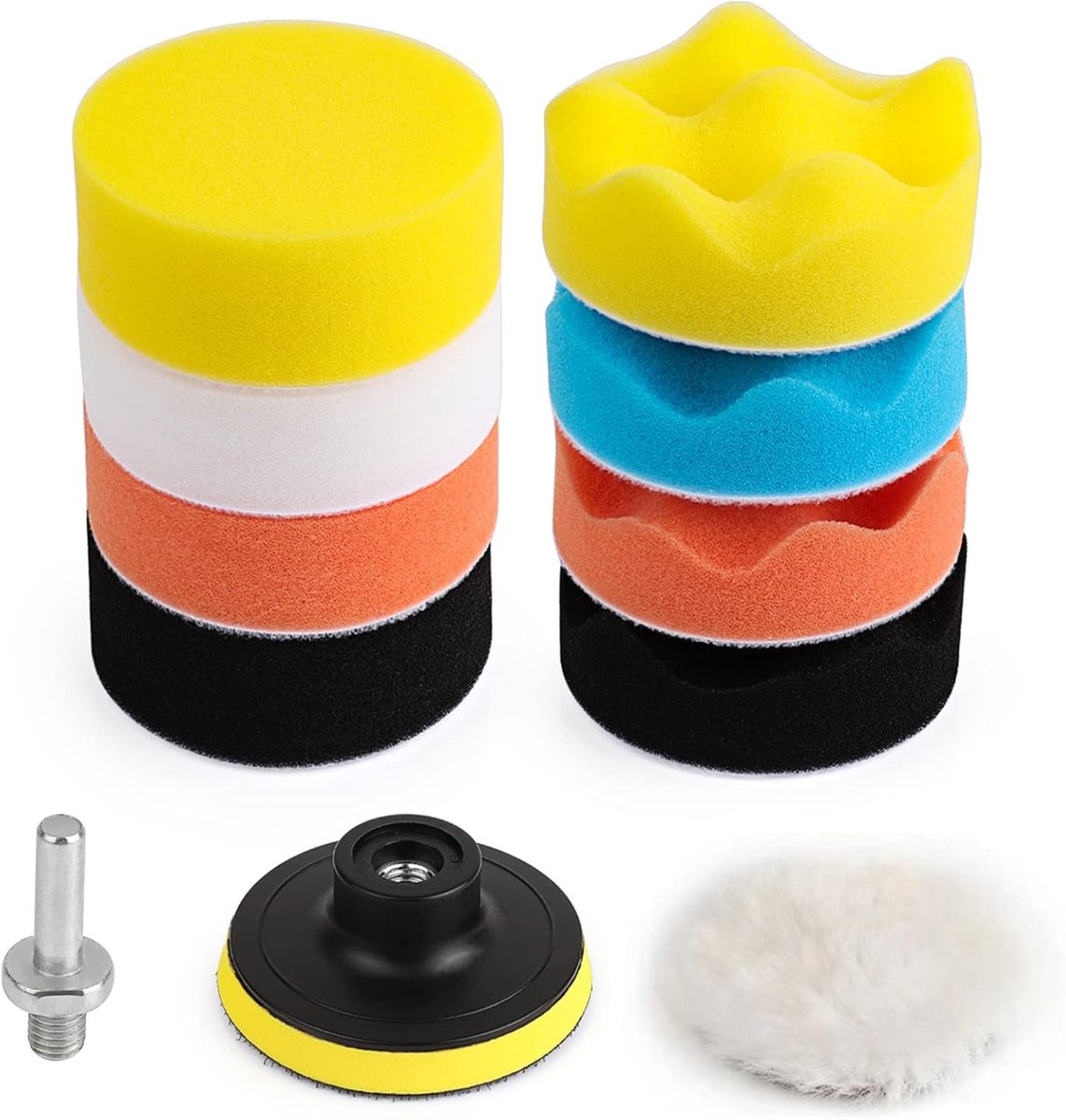SnelShoppen - Polijstset 11 delig - 80mm Polishing Pads, Hand Polishing Sponges, Wool Polishing Disc, Driladapter - Perfect voor Auto, Meubels en Meer