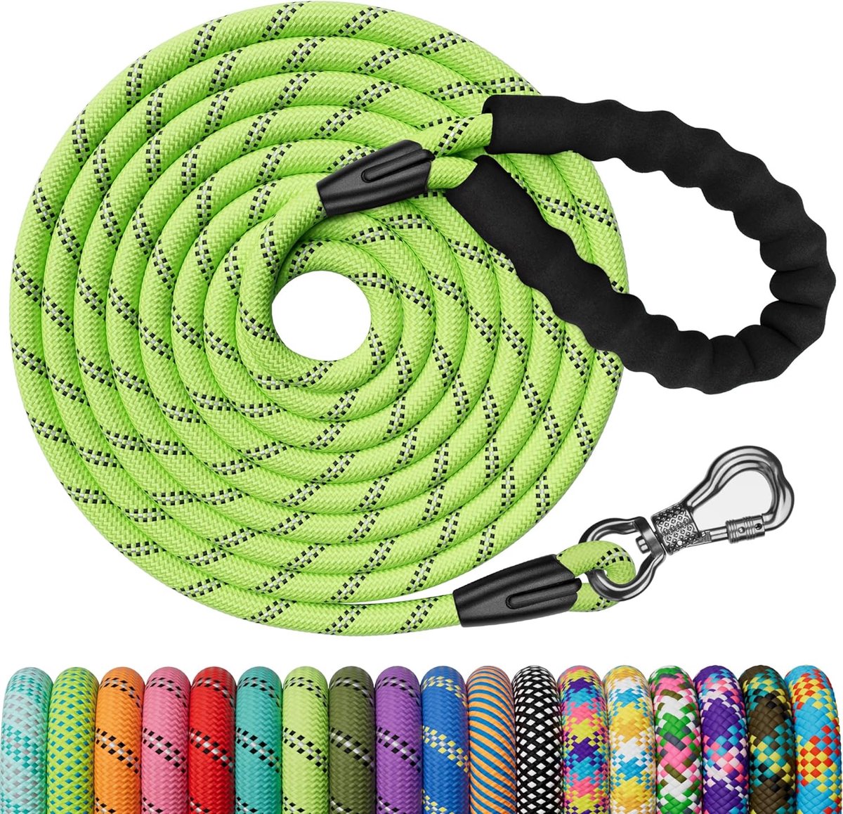 SnelShoppen - Sterke Hondenlijn 25 m met Comfortabele Gevoerde Handgreep, Trainingslijn voor Puppy en Volwassen Honden, Vergrendelbare Karabijnhaak, G