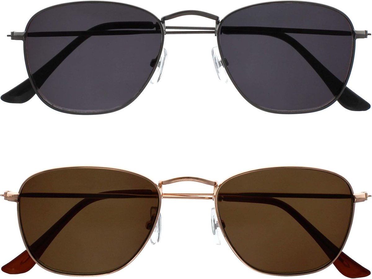 SnelShoppen - 2 Stuks Dunrandige Matte Bronzen en Licht Roze Gouden Zonnelezers Voor Mannen en Vrouwen - UV400 Bescherming - Perfect voor Lezen in de