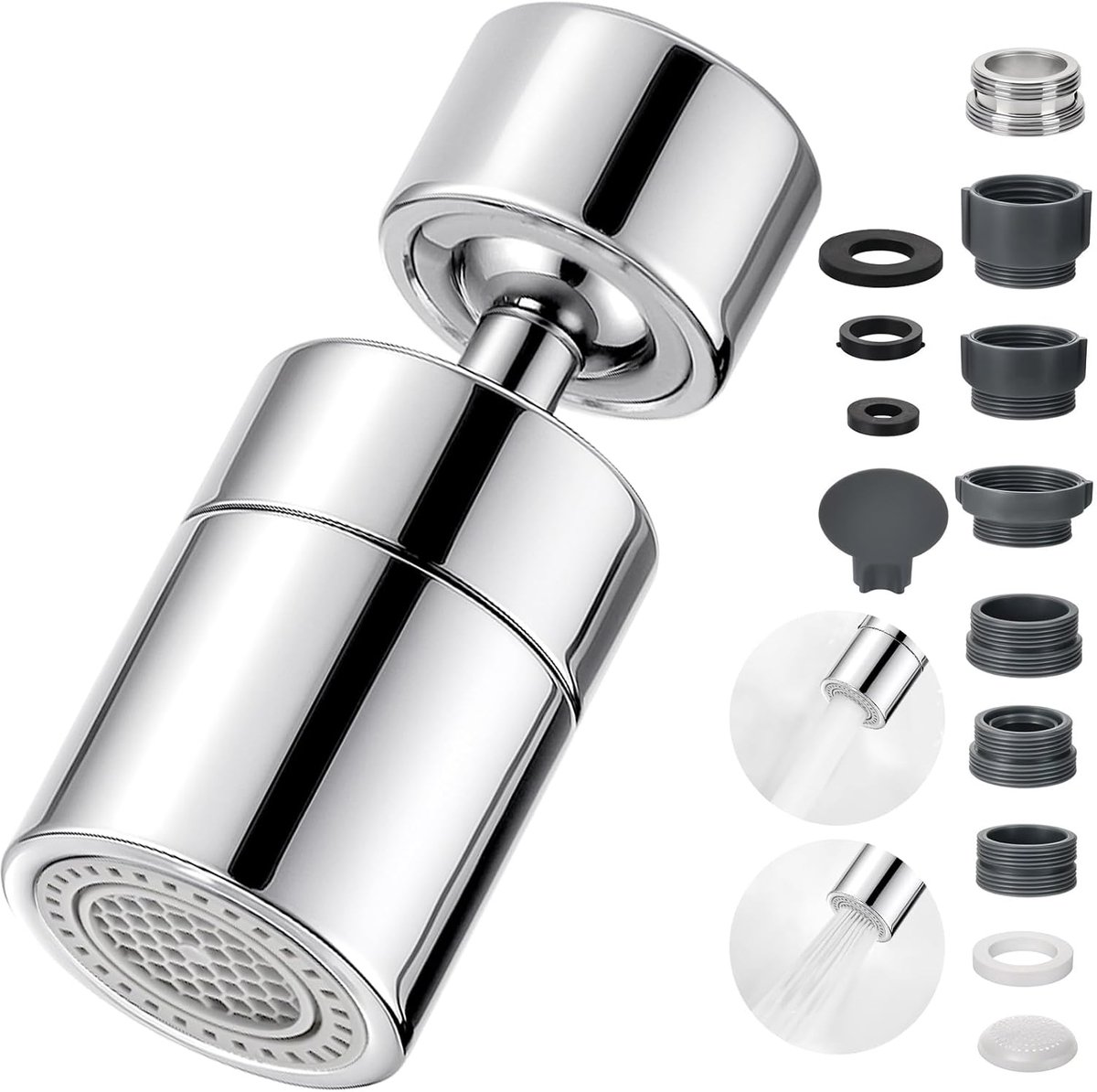 SnelShoppen - 360° Draaibare Kraan Bevestiging M22/M24, Waterbesparende Aerator met 2 Spuittypes, Perlators en Tapuitbreiding voor Keuken en Badkamer