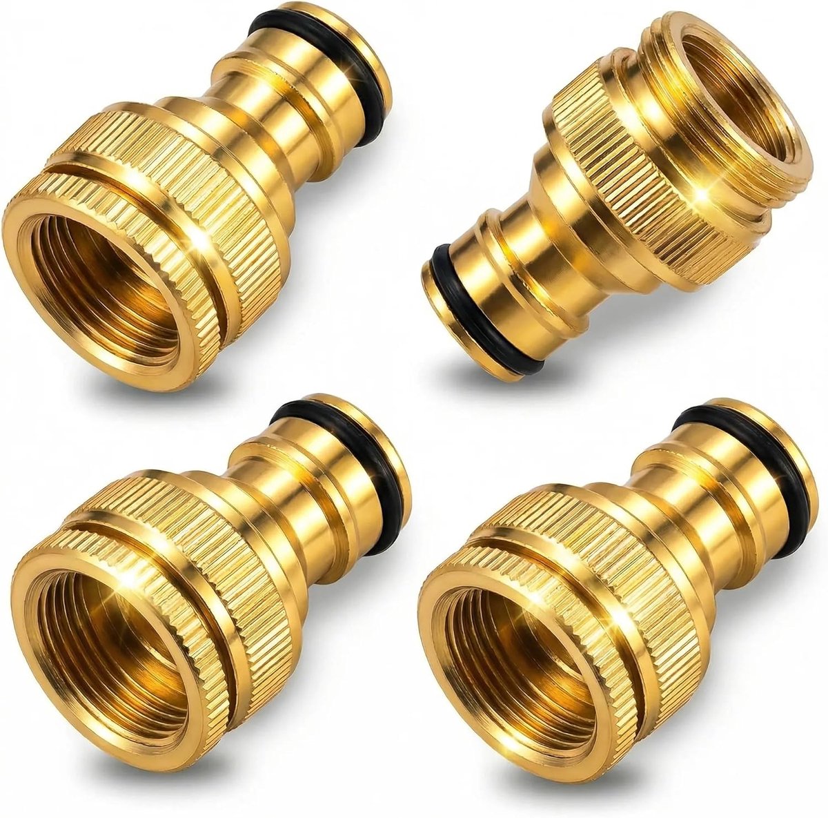 SnelShoppen - 4x Messing Tuinslang Aansluitingen, 1/2 inch en 3/4 inch, 2-in-1 Vijzeladapter voor Tuinslang, Waterdichte Kranen voor Tuin en Plumbings