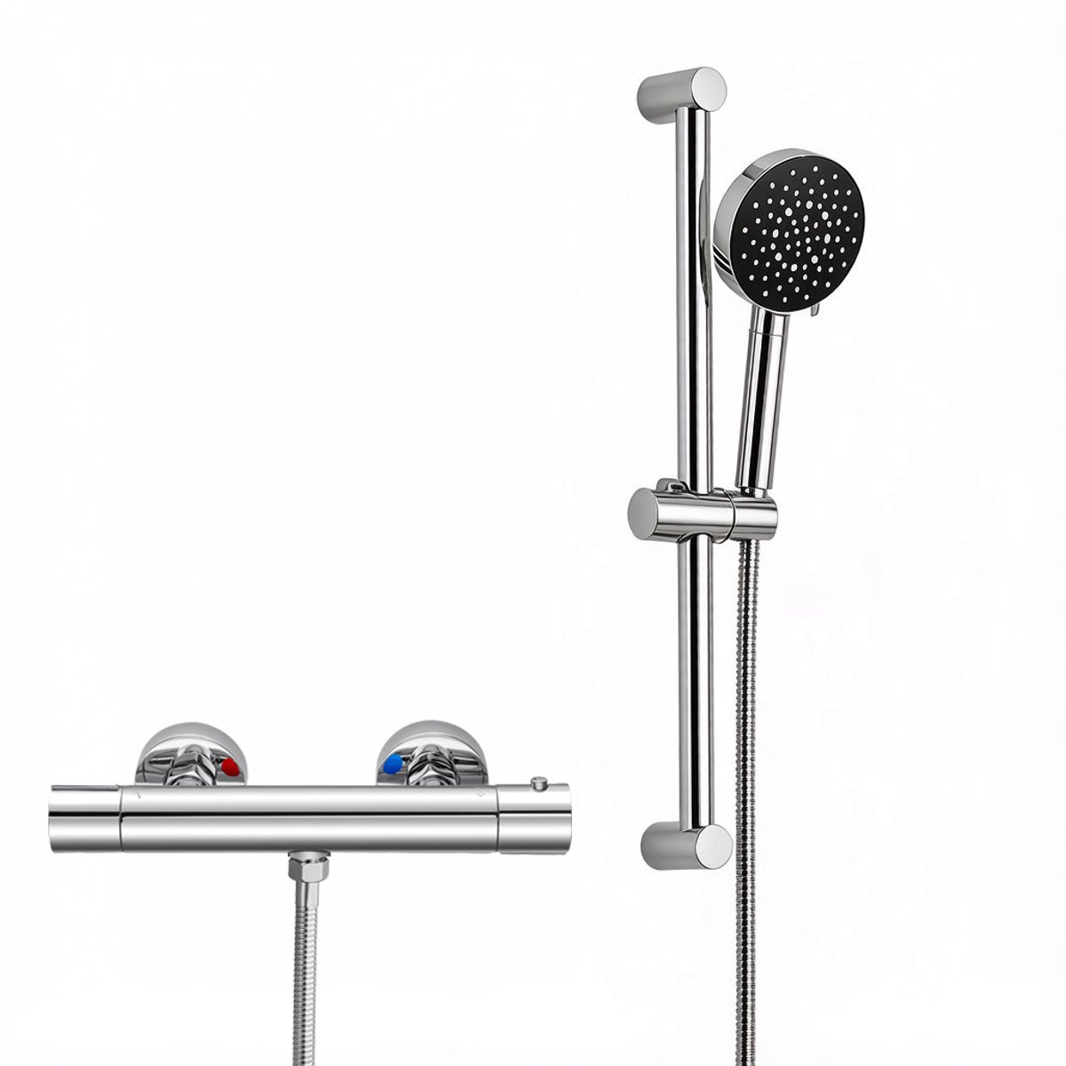 Auralum Max Thermostatische Douchekraan - Glijstang Doucheset - Handdouche 12 CM - Hoge Druk - met 4 Filters - Universele Aansluiting - Anti-Kalk Douchekop - Waterbesparende - Zwart / Chroom