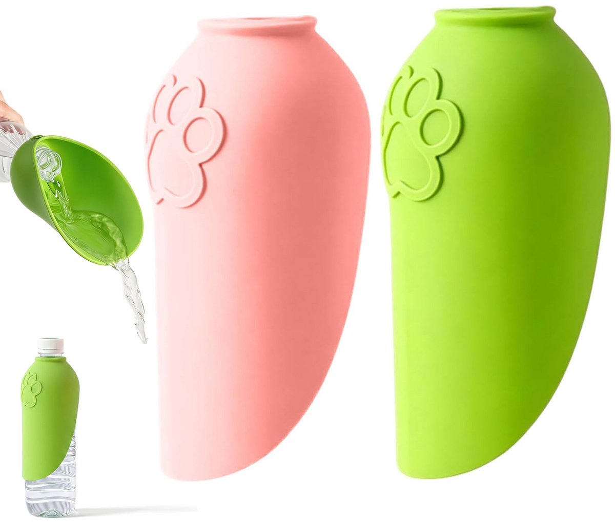 Namajunas - 2-stuks drinkfles voor honden -Flexibele Siliconen Drinkhouder voor Onderweg - Reisfles hond accessoires - Ideaal voor Wandelen Kamperen en Reizen - Handig voor Puppies en Volwassen Dieren - Eenvoudig Te Gebruiken en schoonmakenn