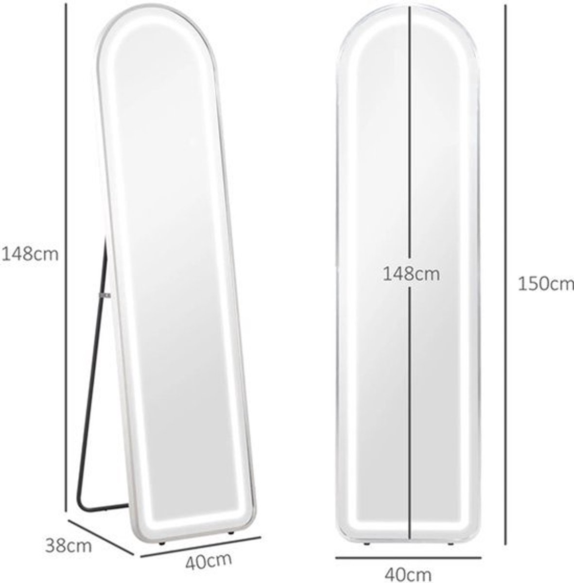 Staande Spiegel – Volledige Spiegel – Led Spiegel – Muurspiegel – 40x150 cm – Drie Lichtkl