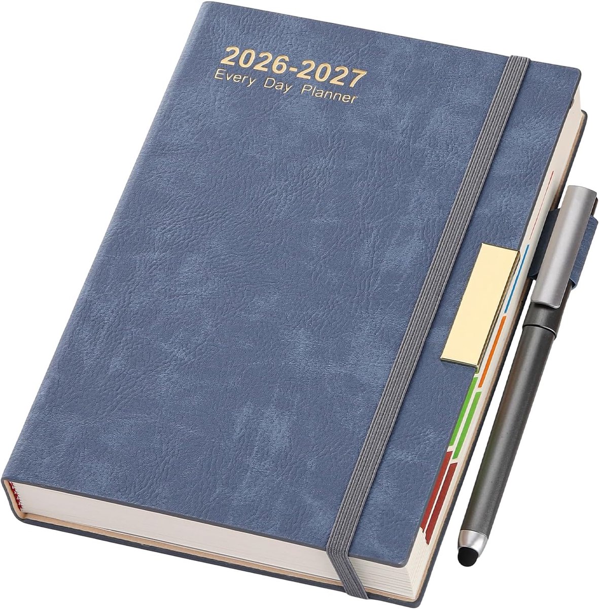 SnelShoppen - Diary 2026-2027 A5 Pagina per Dag, 13 Maanden Planner met Kleurrijke Tabs, Hard Daily Planner, Pen, Penlus, Binnenvak, Boekmerken (Blauw