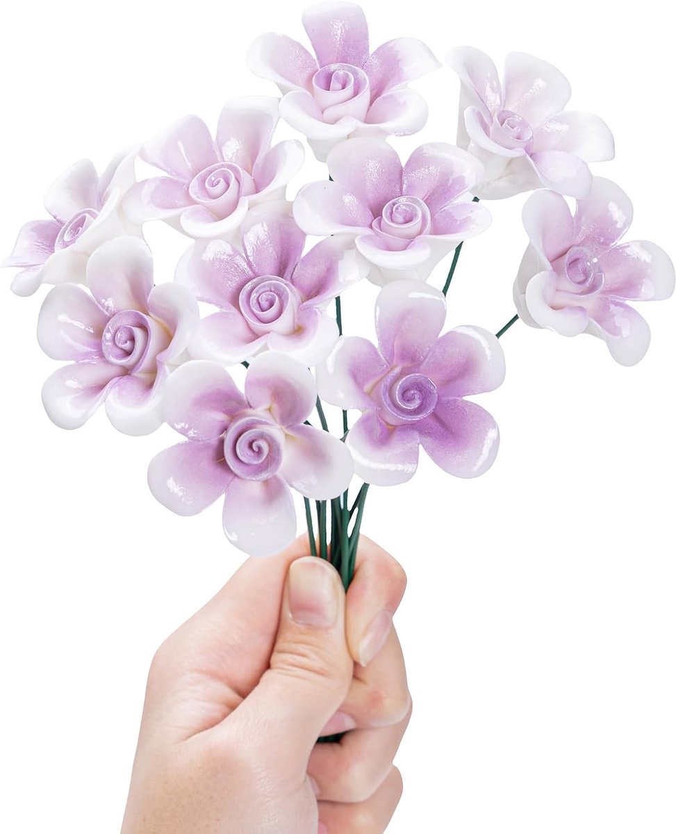 SnelShoppen - Kunstbloemen Boeket - Handgemaakte Keramische Bloemen - Vijf-Petal Bloem - Paars - Decoratieve Bloemstukken voor Woondecoratie en Creati