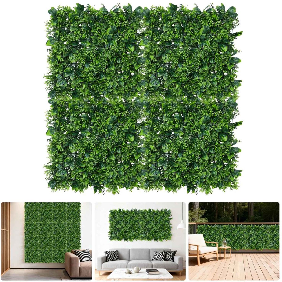 CORE Kunstplanten Wandpanelen - Set van 4 - 50x50cm per Paneel - Kunstmatige Groene Schutt
