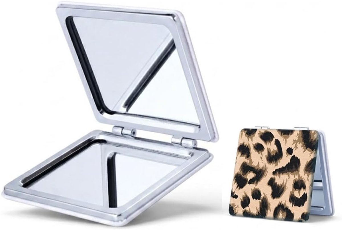 SnelShoppen - Opvouwbare Zakspiegel Luipaard, Dubbelzijdige Make-upspiegel 1x en 3x Vergroting, Draagbare Make-upspiegel voor Dames, Reizen, Handtas