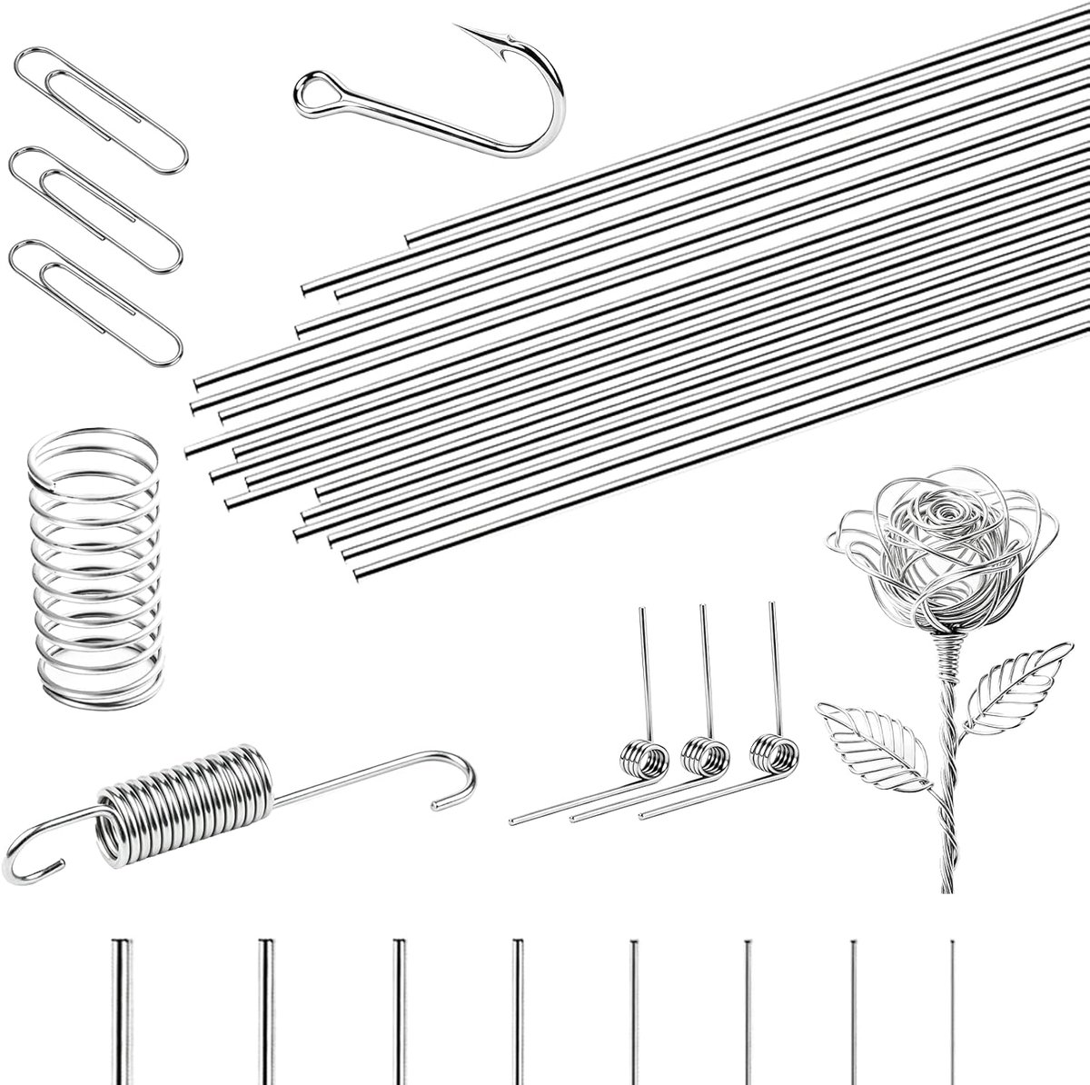SnelShoppen - 50pcs Rvs Veerstaal Draad 0.8mm×400mm - Roestvrij, Duurzaam, Metalen Staven voor Hobby, Modelbouw, Sieraden, 3D Print, Tuin en Decoratie