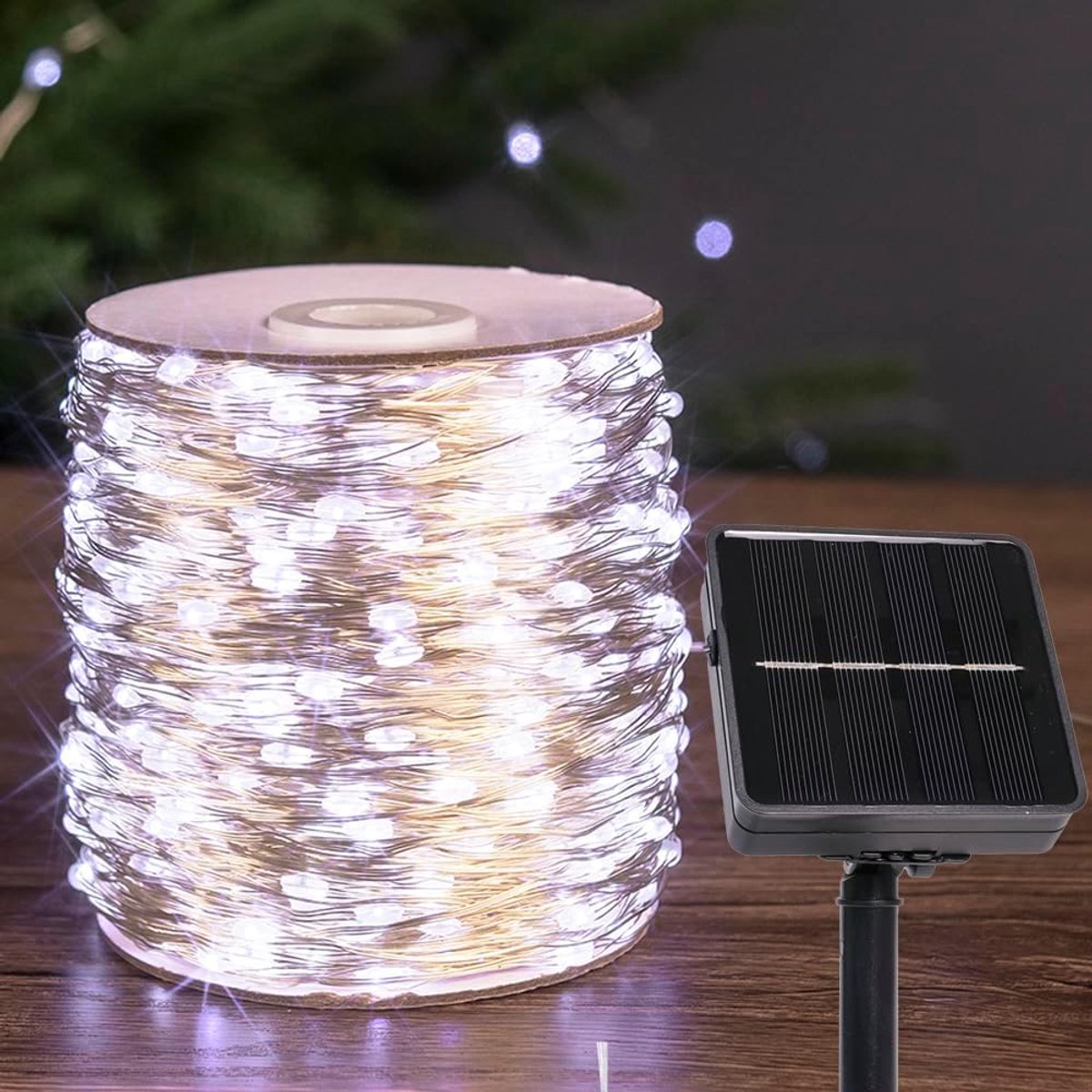 SnelShoppen - Lichtsnoer op zonne-energie voor buiten, 12 m/40P, 240 LEDs, 2x helderder koud wit, 8 verlichtingsmodi voor tuin, feest, camping en meer