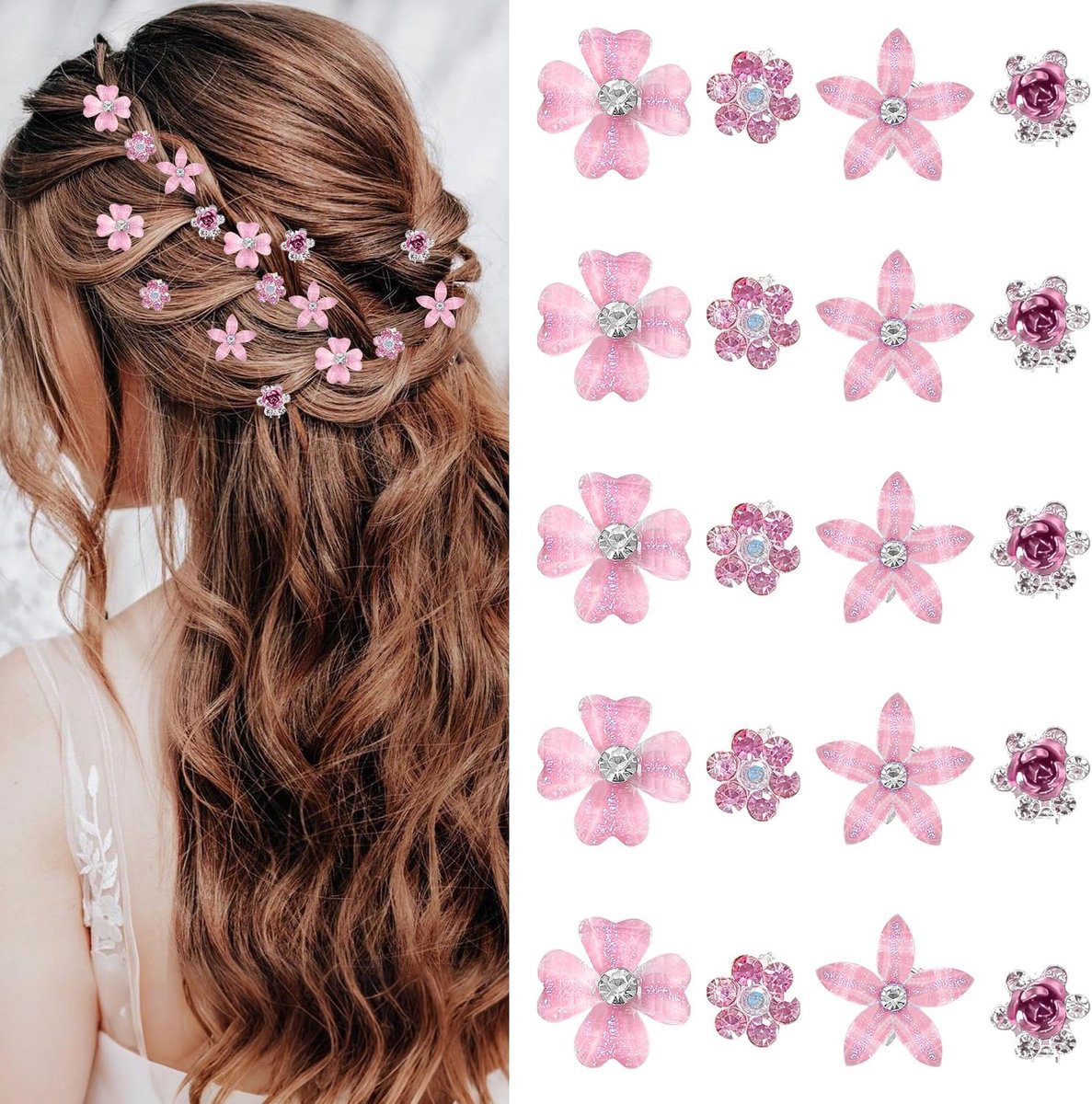 SnelShoppen - 20x Mini Haarclips met Bloemen, Sparkling Crystal Rhinestones, Kleine Haarspelden voor Vrouwen en Kinderen, Haaraccessoires voor Bruilof