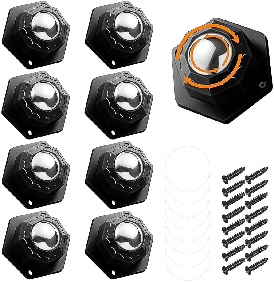 SnelShoppen - Set van 8 Zware Meubelwielen, Zelfklevend, 360° Rotatable, Max 300 kg per Rol, Mini Balwielen met RVS kogellagers voor Meubels, Keuken e