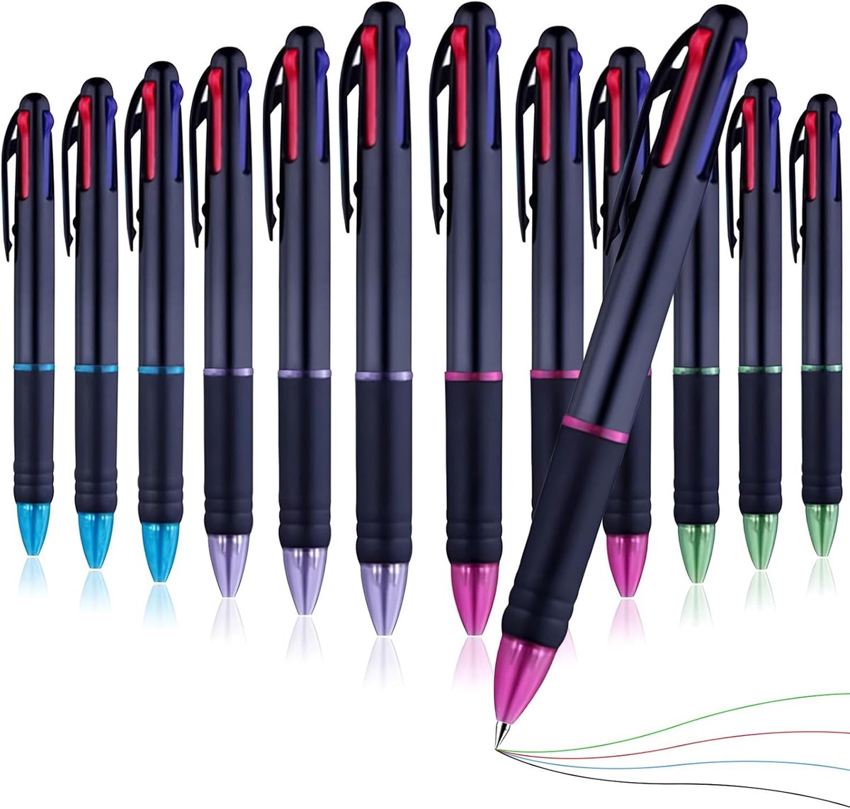 SnelShoppen - 12 Stuks Kleurige 4-in-1 Balpen, 0.7mm Fijne Punt, Multifunctionele Kleurpotlood voor School, Kantoor, Kinderen, Studenten, Verpleegkund