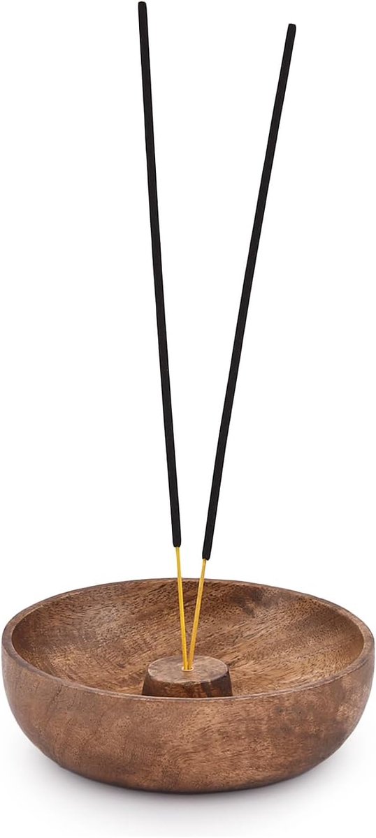 SnelShoppen - Incense Burner Stick Holder Bowl - Ash Catcher voor Thuisdecoratie, Meditatie & Yoga - Mango Hout, 12.7cm x 12.7cm x 3.8cm