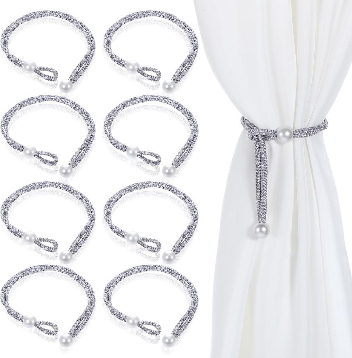 SnelShoppen - Pack van 8 Verstelbare Gordijn Embrasses, Grijze Gordijn Tiebacks, Perfect voor Woonkamer, Slaapkamer, Kantoor, Cafés, Restaurants, Duur
