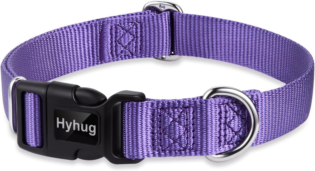 SnelShoppen - Hondenhalsband Nylon - Basic Design - Veiligheidssluiting - ID Tag Houder - Ultraviolet - Kleine Maat (10-12.5 inch)