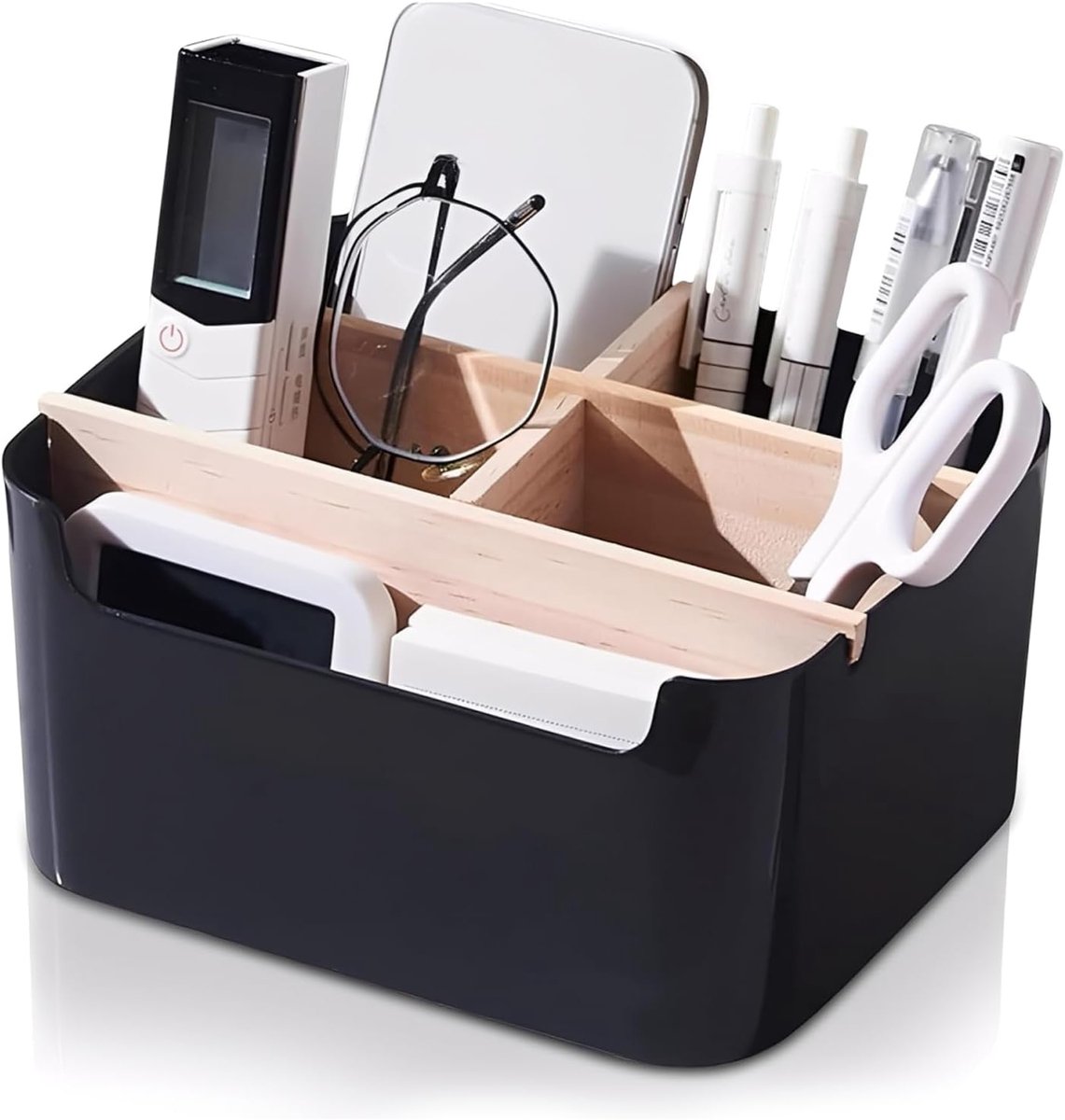 SnelShoppen - Pen Organiser Bamboo - Desk Organiser met 5 Compartimenten - Houten Penhouder voor Kantoor, Studie, Kinderen, Bureau - Ideaal voor Kanto