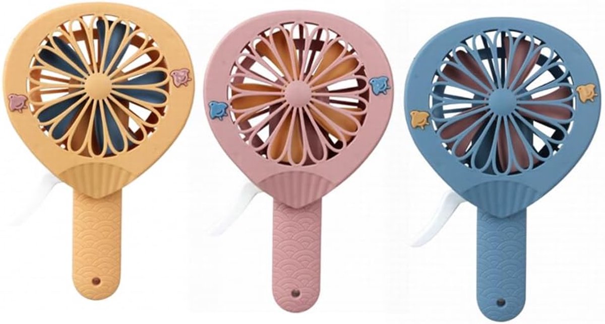 SnelShoppen - 3Pcs Handheld Ventilator - Draagbare Hand Fan met Natuurlijke Wind - Ideaal voor Thuis, Kantoor, Tuin, Feest en Reizen - Handmatige Druk