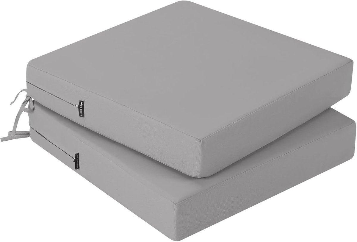 SnelShoppen - Set van 2 Outdoor Tuinkussens 45x45 cm Waterdicht Geheugenfoam Lichtgrijs met Ribbons - Perfect voor Tuin, Terras en Balkon