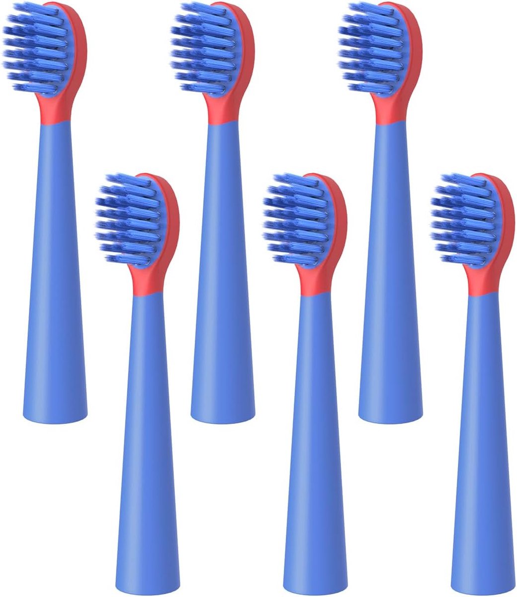 SnelShoppen - 6 Stuks Reserveborstelkoppen voor Ultrasone Tandenborstel Kinderen - Zachte Borstelharen - J60 Compatibel - Rood en Blauw - Effectieve T