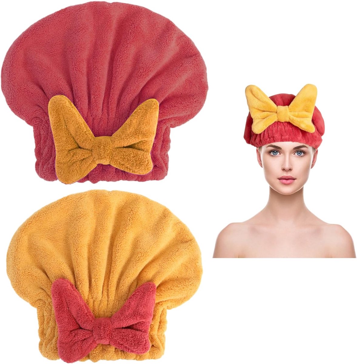 SnelShoppen - 2 Stuks Microfiber Haartowels, Zachte Haarturban, Dikkere Sneldrogende Haartowel, Super Absorberende Haarwrap voor Nat Haar, Stretchy Ha