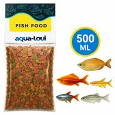 Aqua-Loui® - Tropisch Visvoer - Aquarium Vlokken - Vlokkenvoer (Flakes) - Siervissen - Compleet Hoofdvoer - Geschikt voor Alle Tropische Aquariumvissen - 500 ml