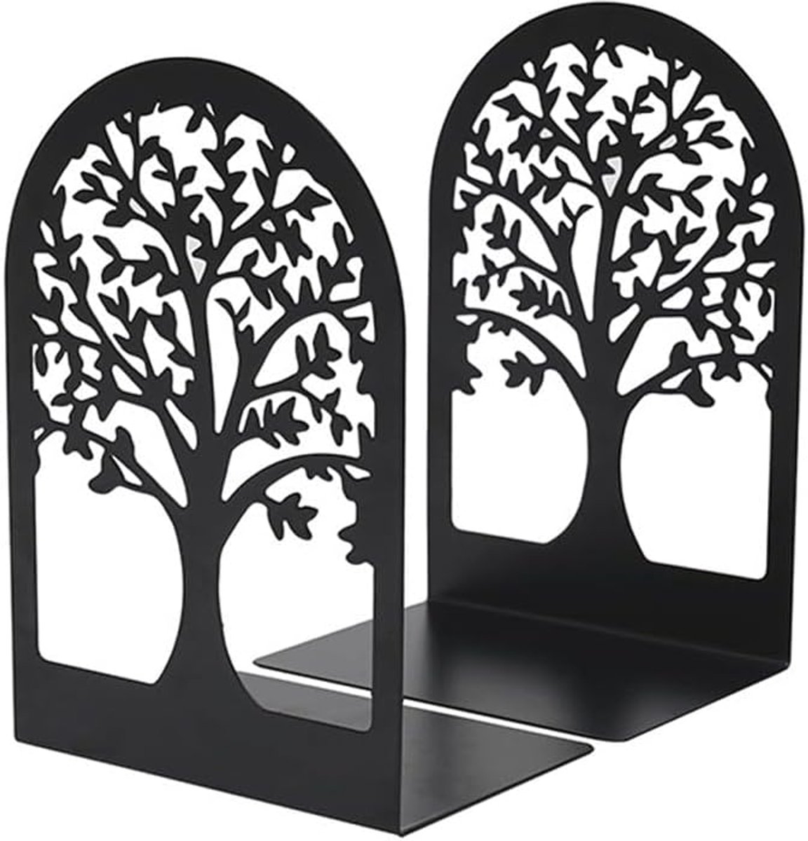Metalen Levensboom Boeksteunen voor Boekenkasten - Antislip Boekhouder - Decoratieve Boeksteunen voor Zware Boeken - Zwart