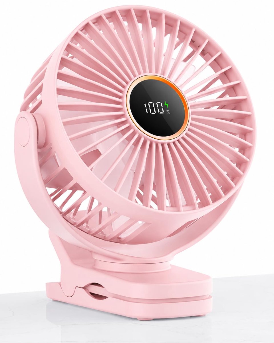 SnelShoppen - Clipventilator USB-ventilator met 3 snelheden (tot 4,5 m/s), 2000 mAh-accu (tot 9,5 uur), Mini-bureauventilator voor kinderwagen, kantoo