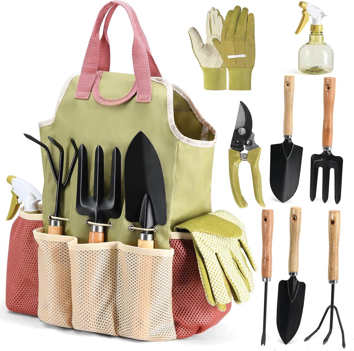 BOTC Tuingereedschap 10-delig - Tuingereedschapset met Opbergtas - Complete Tuinset voor Tuinieren - Handgereedschap voor Balkon, Kas & Tuin - Tuincadeau