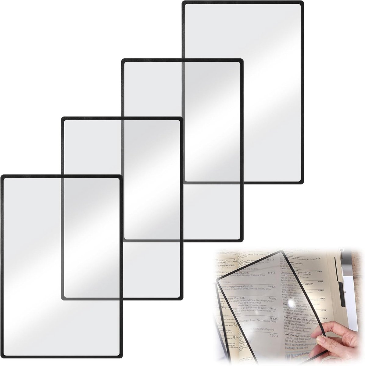 VHV - Leesloep - Flexibele vergrootglasplaat voor slechtzienden en ouderen - Geschikt voor lezen onder een lage hoek - Set van 4 - 18 x 12 cm - Transparant