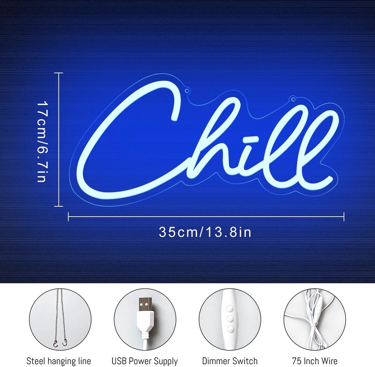 SnelShoppen - DAKABUKA Chill Neon Signs Neon Lights voor Blauwe Slaapkamer Decoratieve Letters voor Kinderkamer Muur Gamer Kamer Shop Bar Kerstfeest U