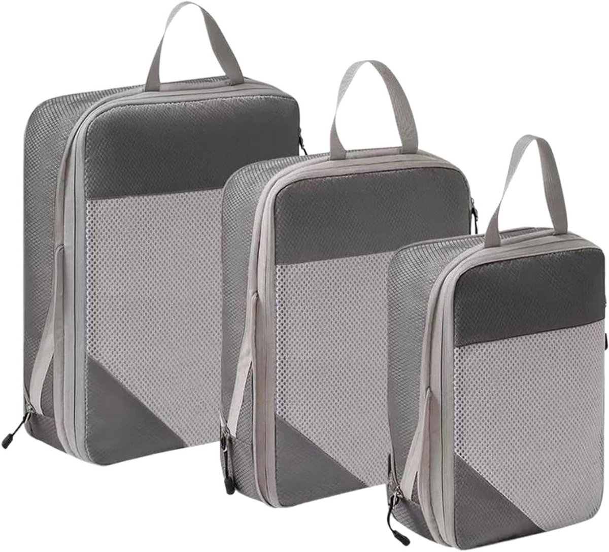 Compressie Kubussen - Reis Organizers - Ruimte Besparen - Waterdichte Constructie - 3 Stuks - Grijs
