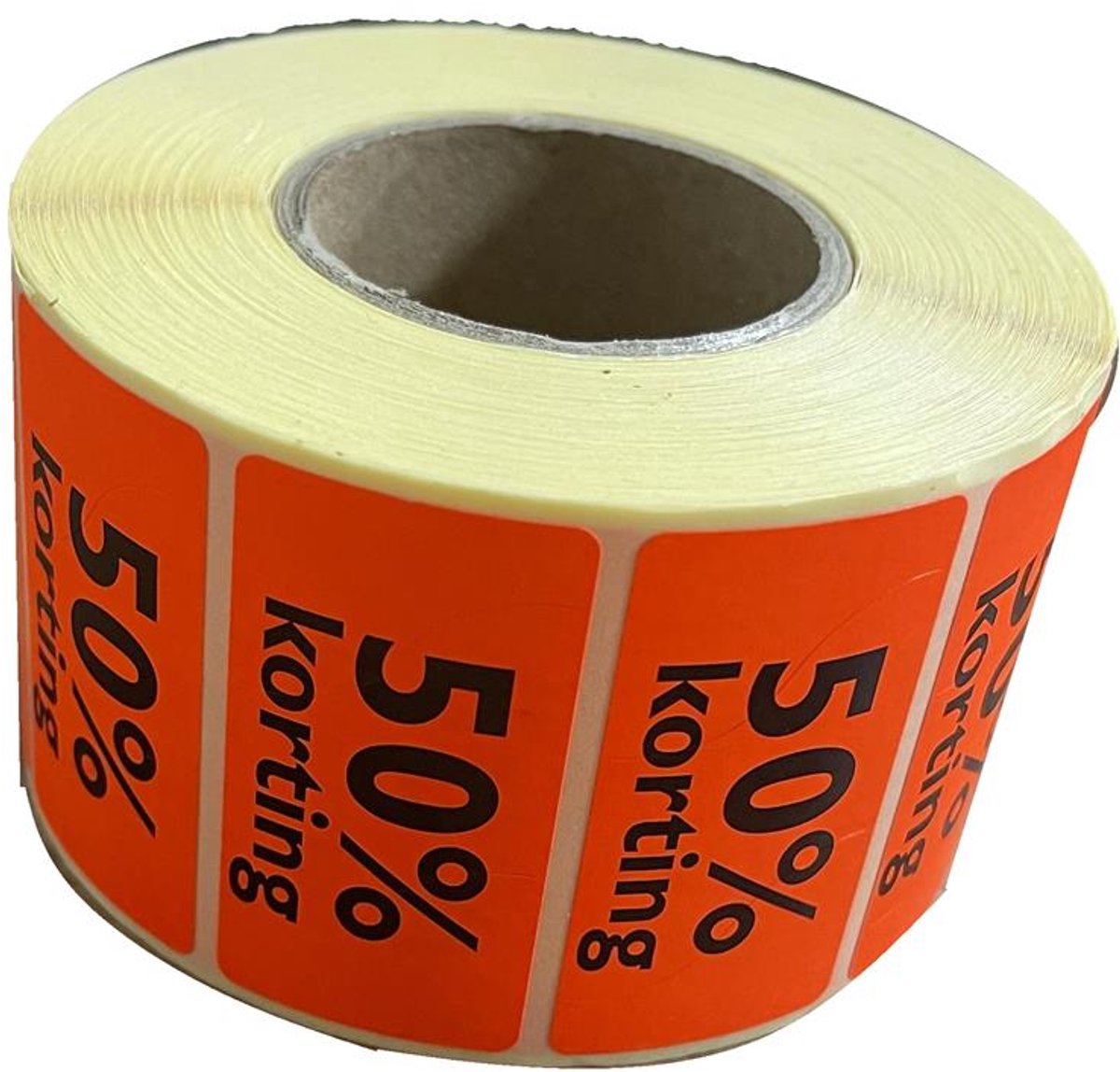 Etiket | Reclame-etiket | papier | 50% korting | permanent | 47x25mm | fluor/rood | rol à 1000 stuks