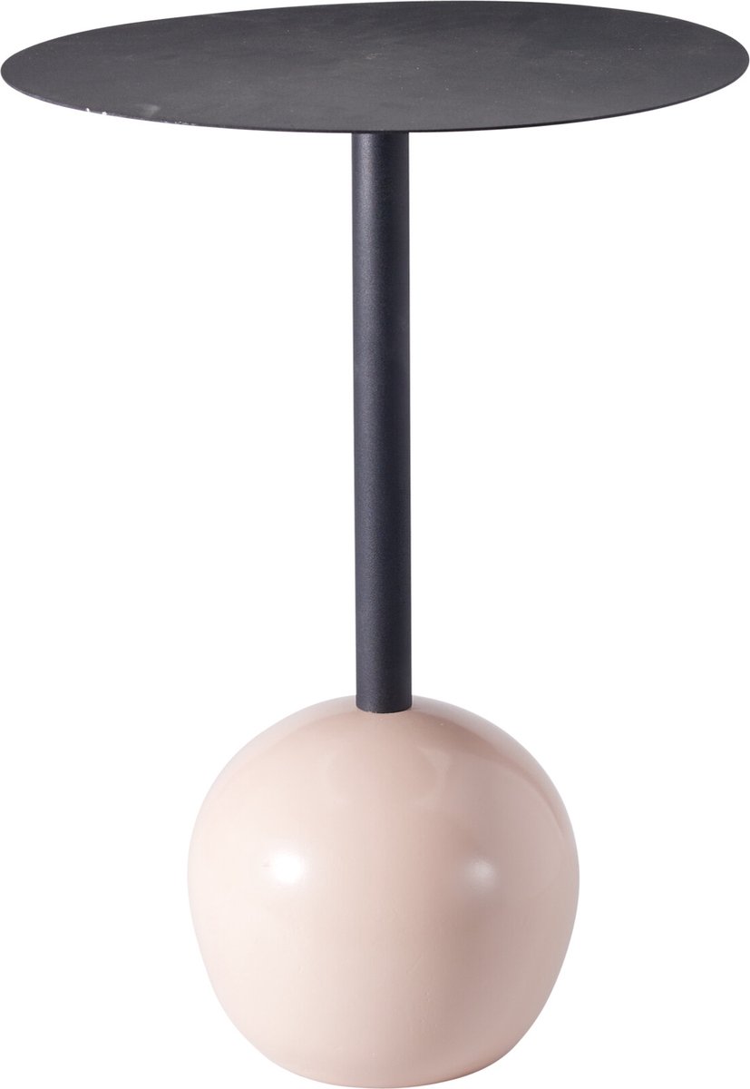 In & Out Deco Bijzettafel - Nachtkastje - Rond 36 cm - Hoog 51 cm - Metaal zwart - Ronde bol voet kleur wit