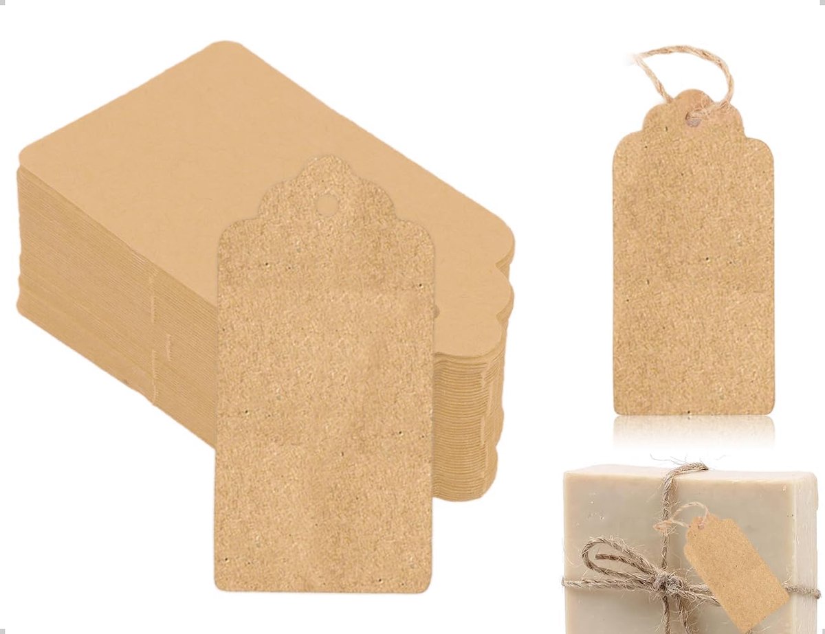 SnelShoppen - 100 Stuks Witte Kraft Papier Labels - Dubbelzijdig Schrijfbaar - Ideaal voor Bruiloft, Doop, Decoratie, DIY Projecten
