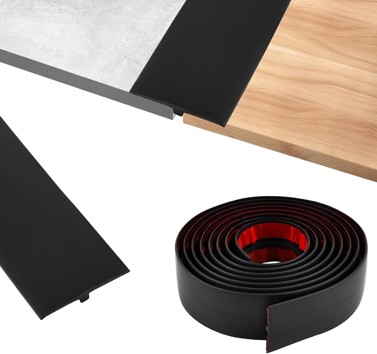 T-profiel overgangsprofiel voor vloeren, zelfklevend PVC, 5 cm x 300 cm, zwart | Waterdich