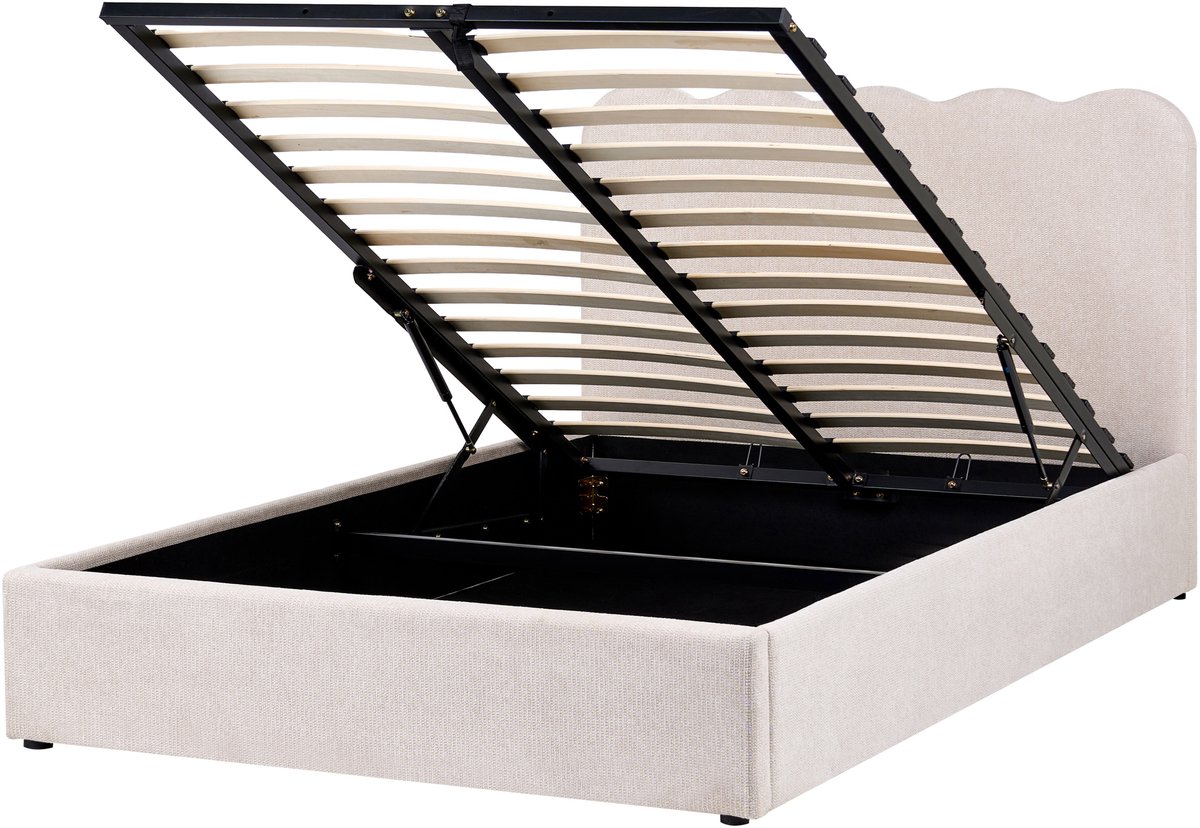 NANTERRE - Bed met opbergruimte - Lichtbeige - 140 x 200 cm - Stof