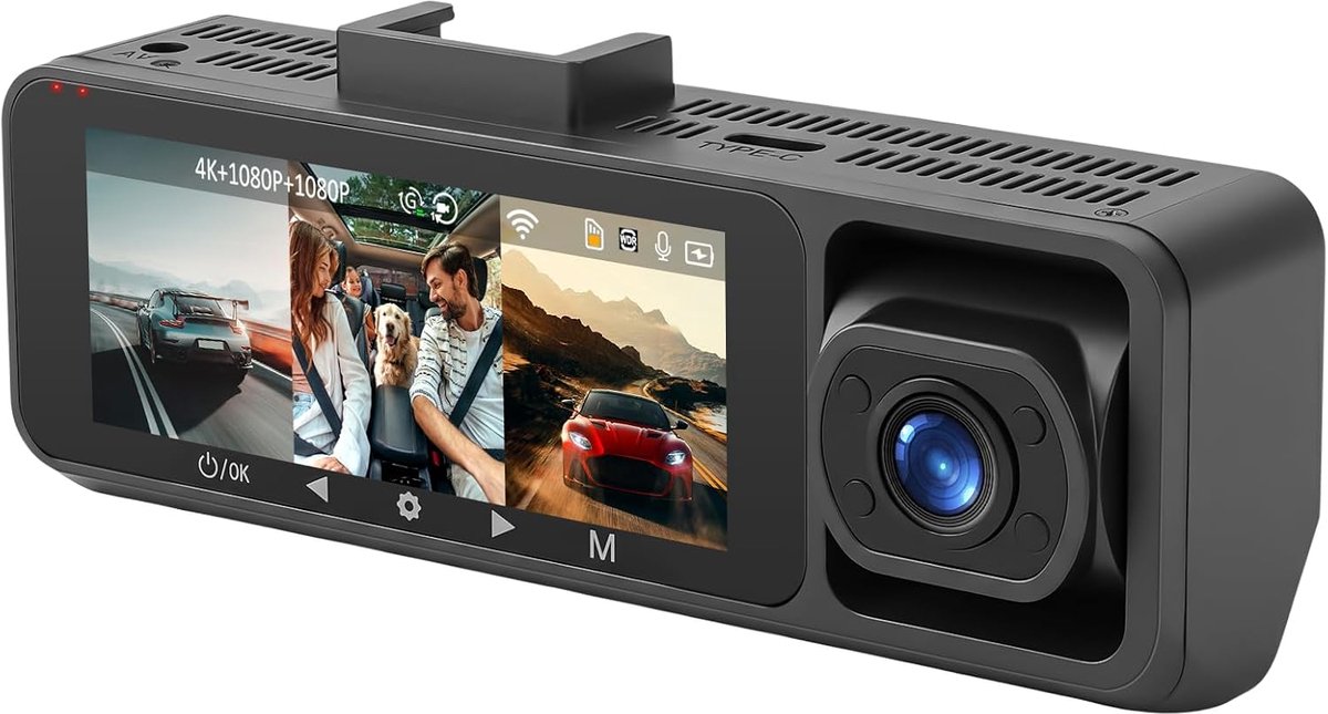 SnelShoppen - 4K/2.5K Dual Autocamera Dashcam met 170° Groothoek Voorzijde, 120° Achterzijde, 3,16 Inch Display, 5G WiFi, G-sensor, Botsingsbeveiligin