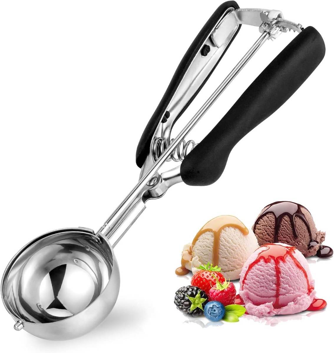 Ergonomische RVS IJslepel met Trigger Release - Perfect voor IJs, Desserts, Aardappelpuree en Sorbet | Vaatwasmachinebestendig en Duurzaam Ontwerp (13.5cm/5.3inch)
