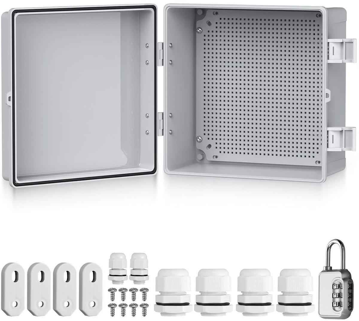 SnelShoppen - Waterproof distributiebak IP67, waterdichte junction box, buitenstopcontact, ABS kunststof, 30x30x17cm, grijze schakelkast met montageac