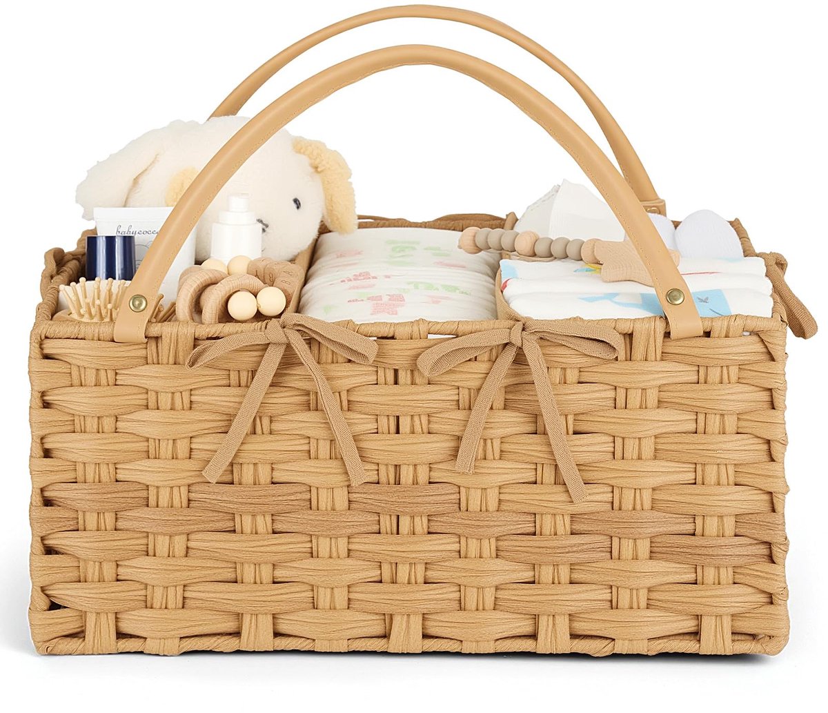 SnelShoppen - Klippehop Verkleedtafel-Organizer, Luxe Handgeweven Luierorganizer van PE-Rotan, Natuurlijke Mandopslag voor Babybenodigdheden, Luiertas