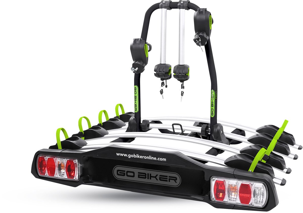 SnelShoppen - GO BIKER Fietsendrager Trekhaak voor 2-4 Fietsen, Opvouwbaar, Kantelbaar, Verstelbare Armen, Geschikt voor E-bike, MTB en Racefiets, Dub