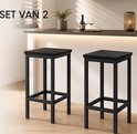 Set van 2 zwarte barkrukken met metalen frame, bij een aanrecht met wijnfles en glazen.
