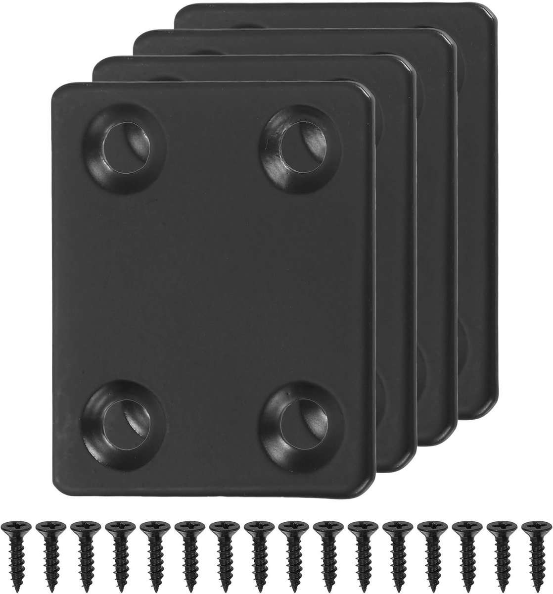 SnelShoppen - 4 sets platte reparatieplaten voor meubels - RVS, 3.8 x 4.2 cm, rechte houder, verbindingsplaten met schroeven voor hoekreparatie, zwart