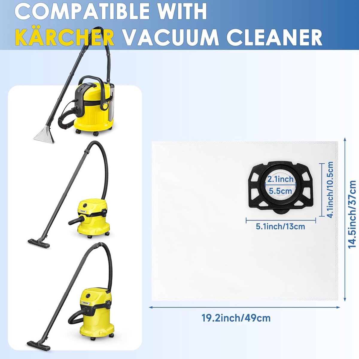 SnelShoppen - Pack van 12 KFI 357 Stofzuigerzakken voor Nat/Droog Stofzuigers, 3-laags Filter, Perfect voor Kärcher WD2, WD3, KWD1, KWD2, MV3, SE4001,