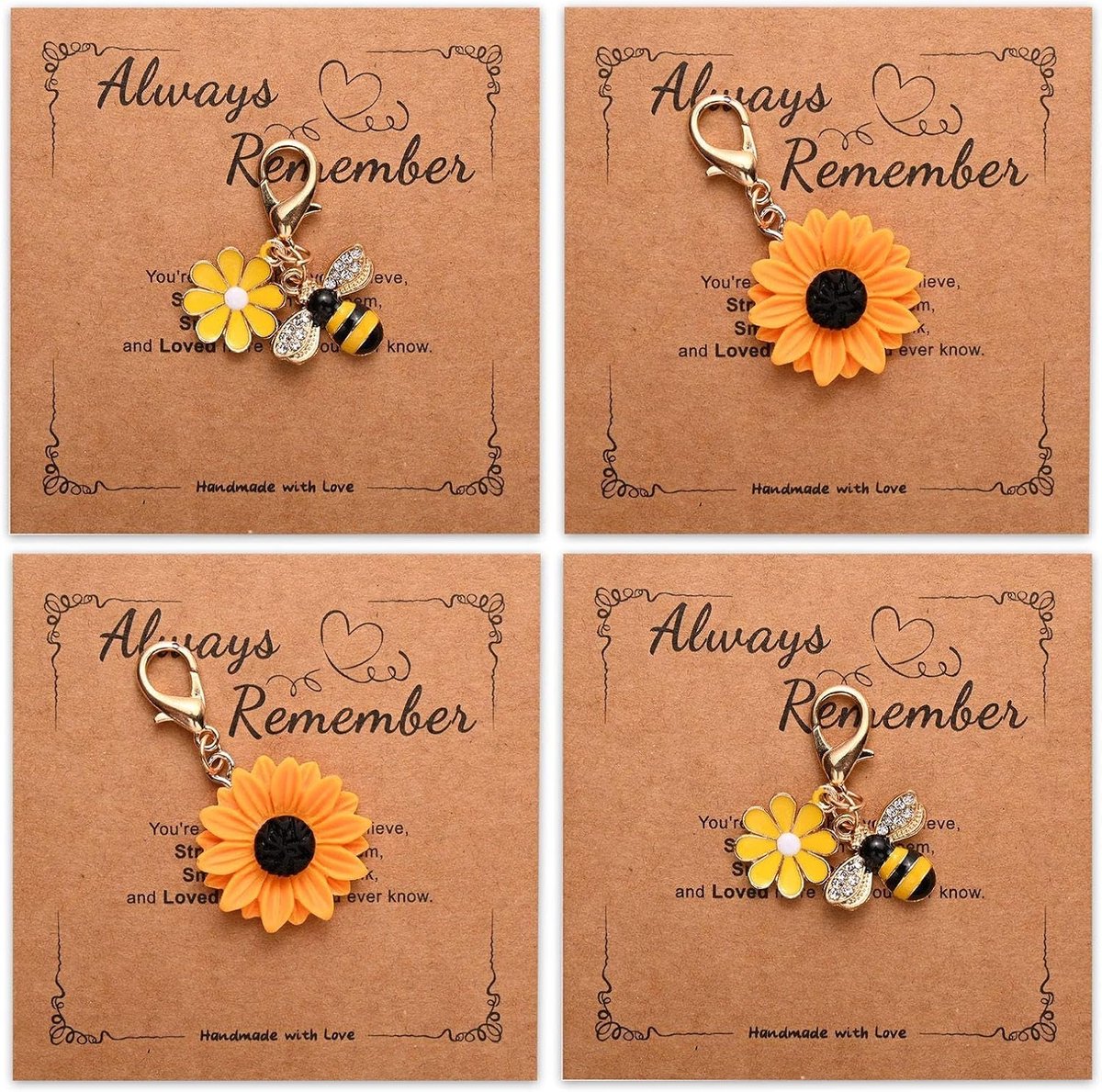SnelShoppen - 4Pcs Zonnebloem Bij Hanger, Creatieve Sleutelhanger, Rugzak Decoratie, Duurzaam Resin en Papier, Geel, Perfect voor Verjaardag en Thanks