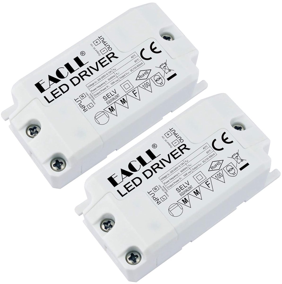 SnelShoppen - 12V 10W LED Transformer AC 240V naar DC 12V 850mA - 2-pack voor G4 MR11 MR16 GU5.3 LED Lamp en LED Strip - Geen Flickering en Geluid