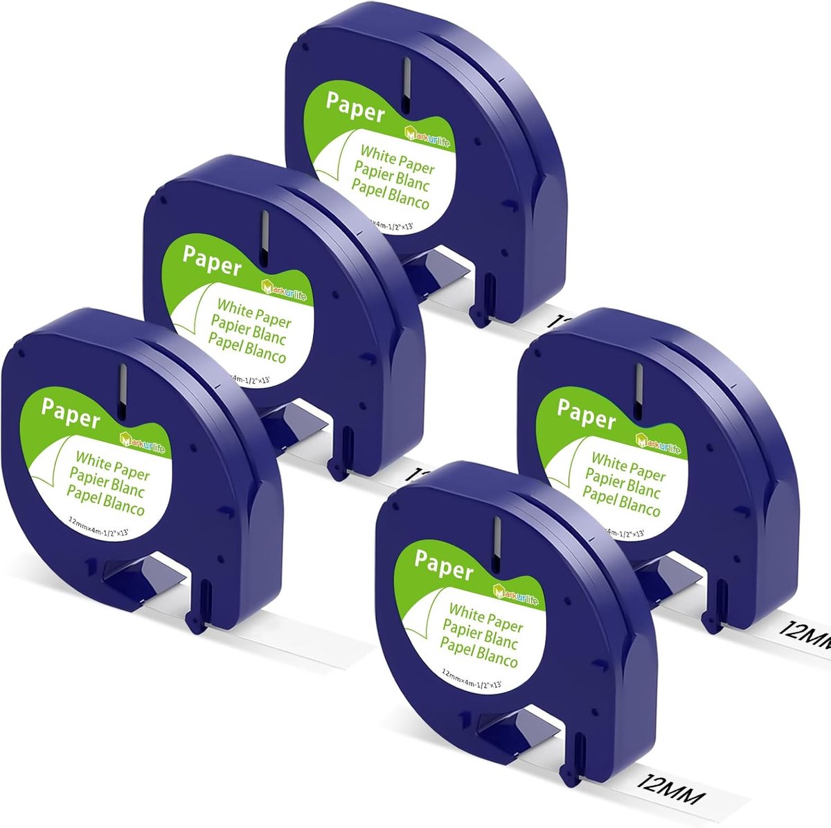 SnelShoppen - Paper Tape 12mm x 4m Zwart op Wit voor Label Printers - Dymo LetraTag Compatibel, Zelfklevend, Duurzaam, Voor Thuis, Kantoor, Organisati