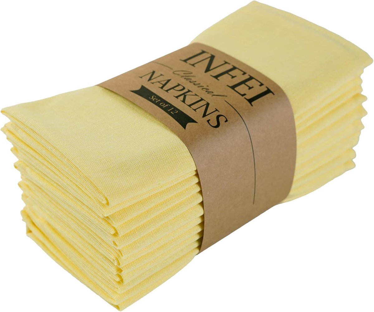 SnelShoppen - Soft Linen Mixed Diner Servetten 12 Stuks (40x40cm) Geel voor Feesten, Thuisgebruik, Koken en Tuin, Katoen-Rayon-Polyester Mix